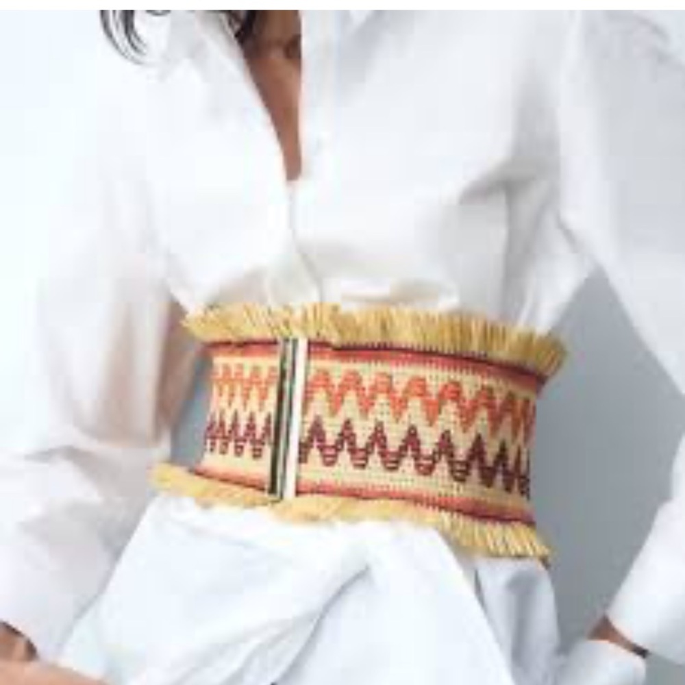 Zara NWT Wide Straw Belt boho artsy Ref 1736/204
